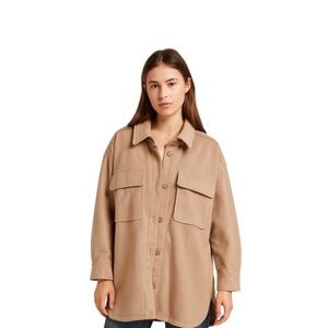 Abercrombie & Fitch Women's Oversized Shirt Jacket Camel Tan Beige Size Medium